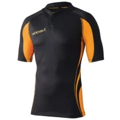 Rugby Gear Shop 7 Mens Tight Fit Curve Premium Match Sports Shirt (Black / Gold)